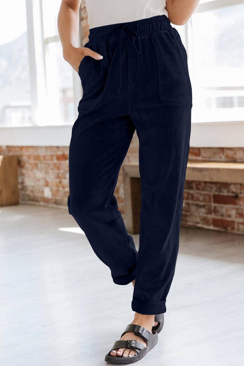 NINEXIS - CWBLP0479_CORDUROY ELASTIC WAISTBAND SIDE POCKET TROUSERS