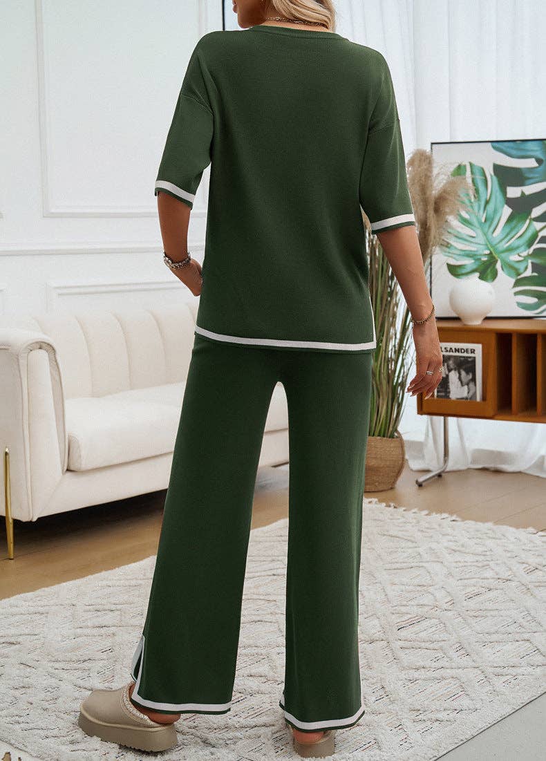 Lovesoft - 2 Piece Short Sleeve Contrasting Sweater Trouser Set