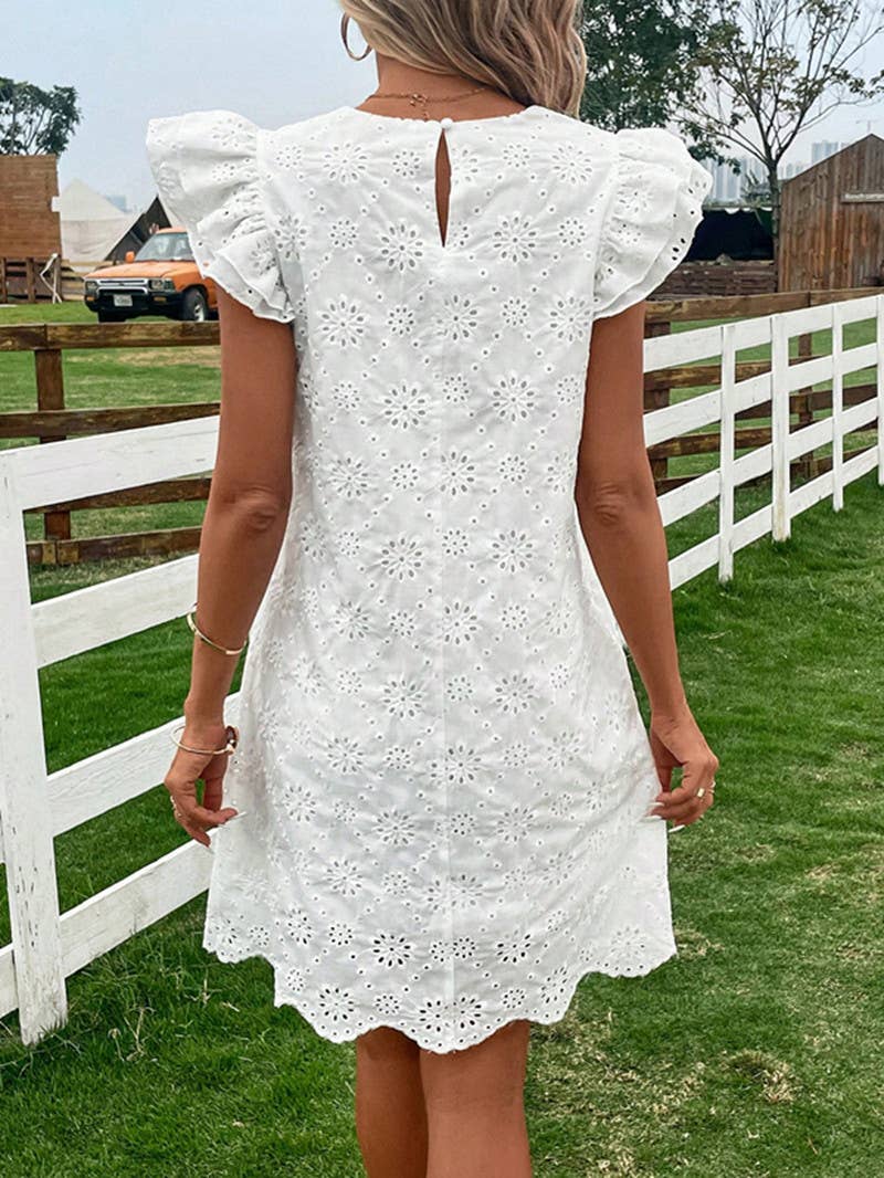 Rosa Clothing - Boho Ruffle Trim Eyelet Lace Floral Dress
