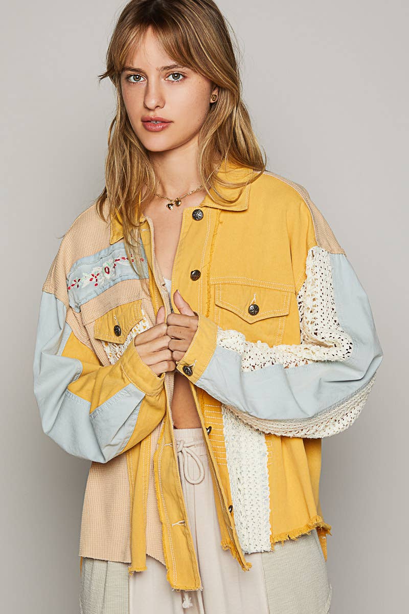 Pol Clothing - Oversize long sleeve crochet embroidery shacket