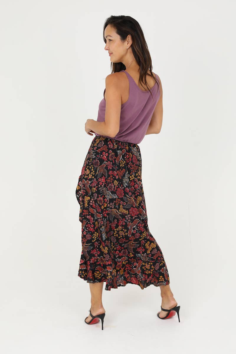 Nostalgia - N6E89-RU11 ELASTIC WAIST SKIRT WITH RUFFLE SLIT