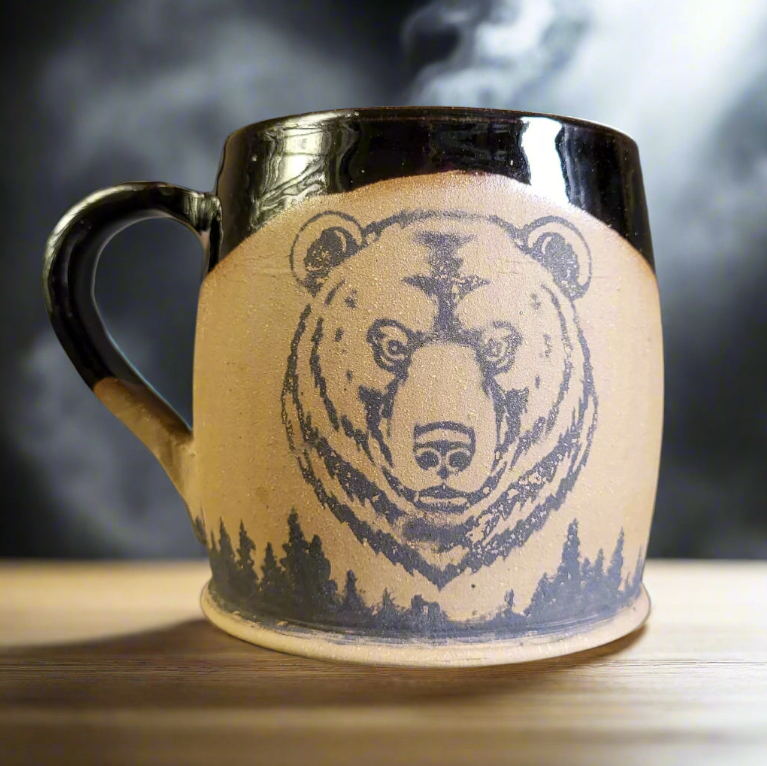 Divine Vessels Pottery - Grizzly Bear Mug with Brown Glaze