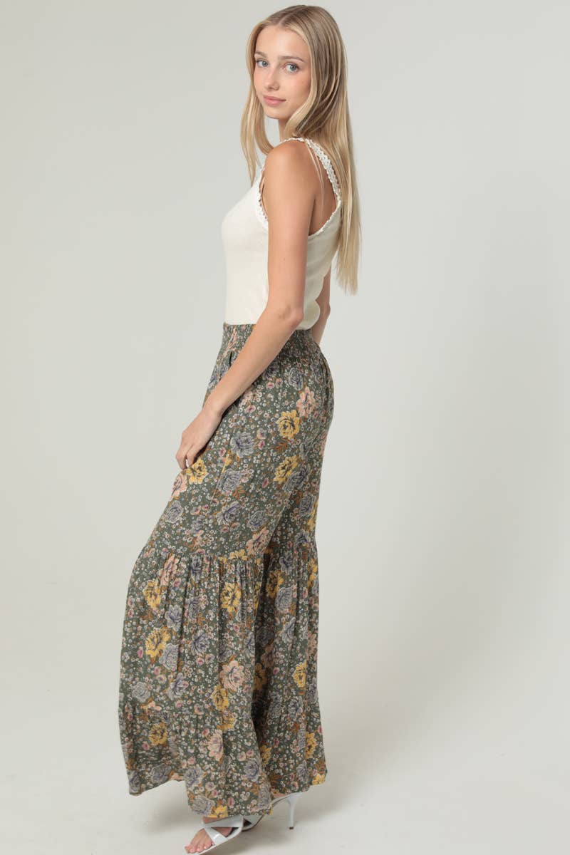 ANGIE - B3762-A951 FLARE LEG FLORAL PRINT PANTS
