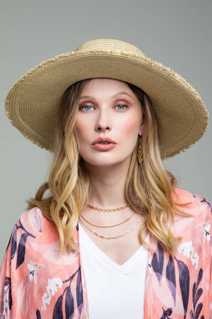 Urbanista Outlet - Wide Brim Frayed Straw Sun Hat
