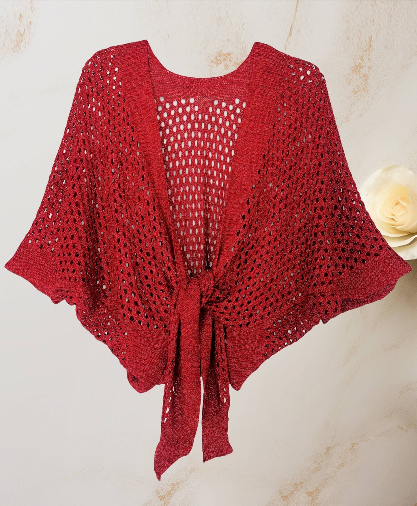 JC Sunny Fashion - JC063344 Eyelet Open-Knit Metallic Cardigan with Front Tie