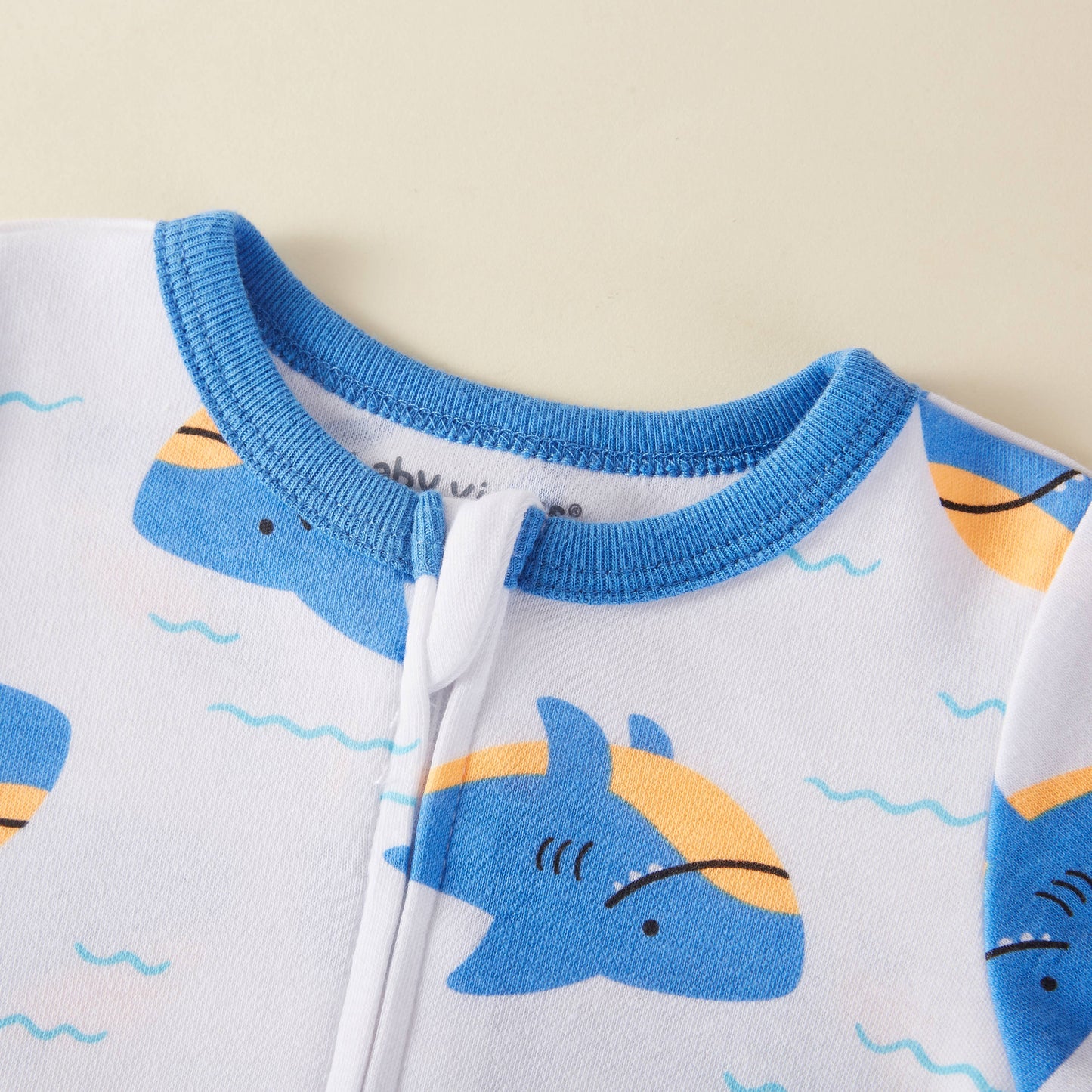 Lollipop Dreams - Shark & Waves Pattern Zipper Footie Pajamas Romper