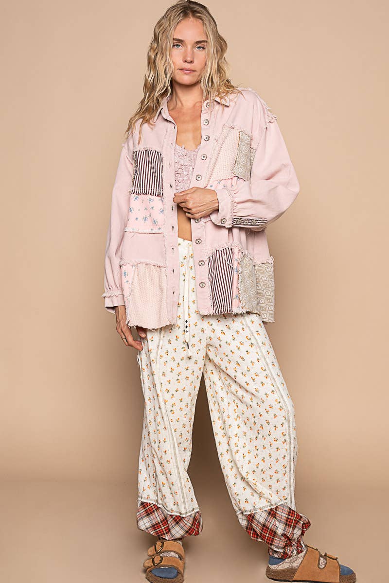 Pol Clothing - Oversize balloon sleeve mix fabrication jacket