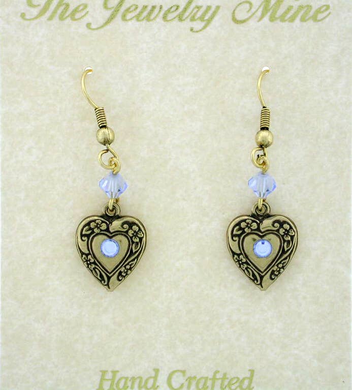 VintageJewelrymine - Victorian Style Puffed Heart Earrings - Lt. Sapphire