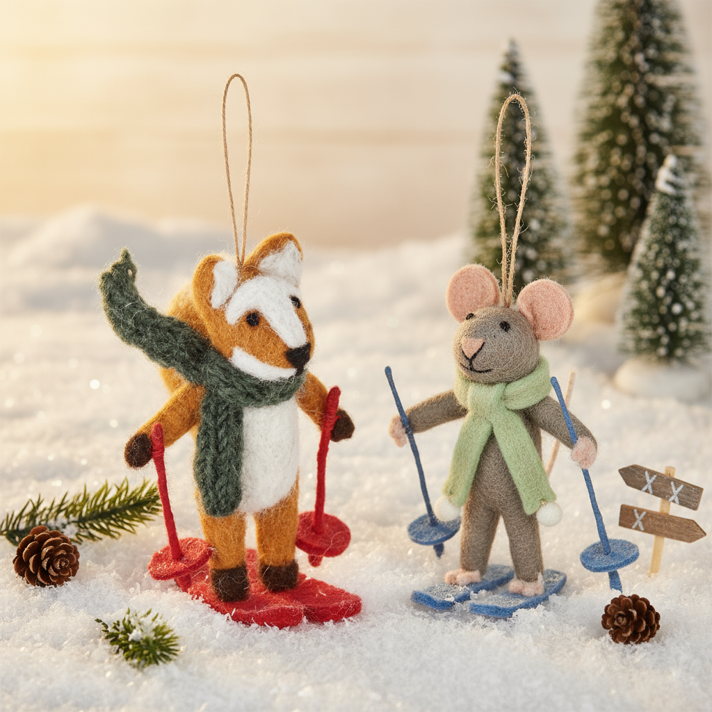 Felt So Good - Handmade Felt Sylvia the Skiing Mouse Christmas Decoration