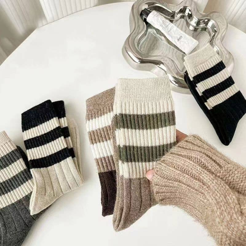 Sweetkama - Ladies Rib Knit Color Block Stripe Socks SKASC4176