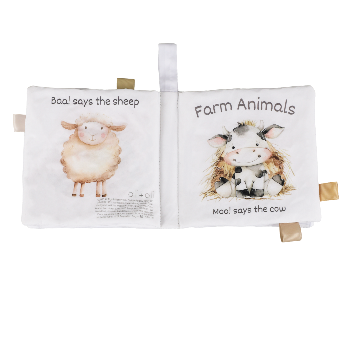 Ali+Oli - Farm Animals – 10-Page Taggies Soft Crinkle Cloth Baby Book