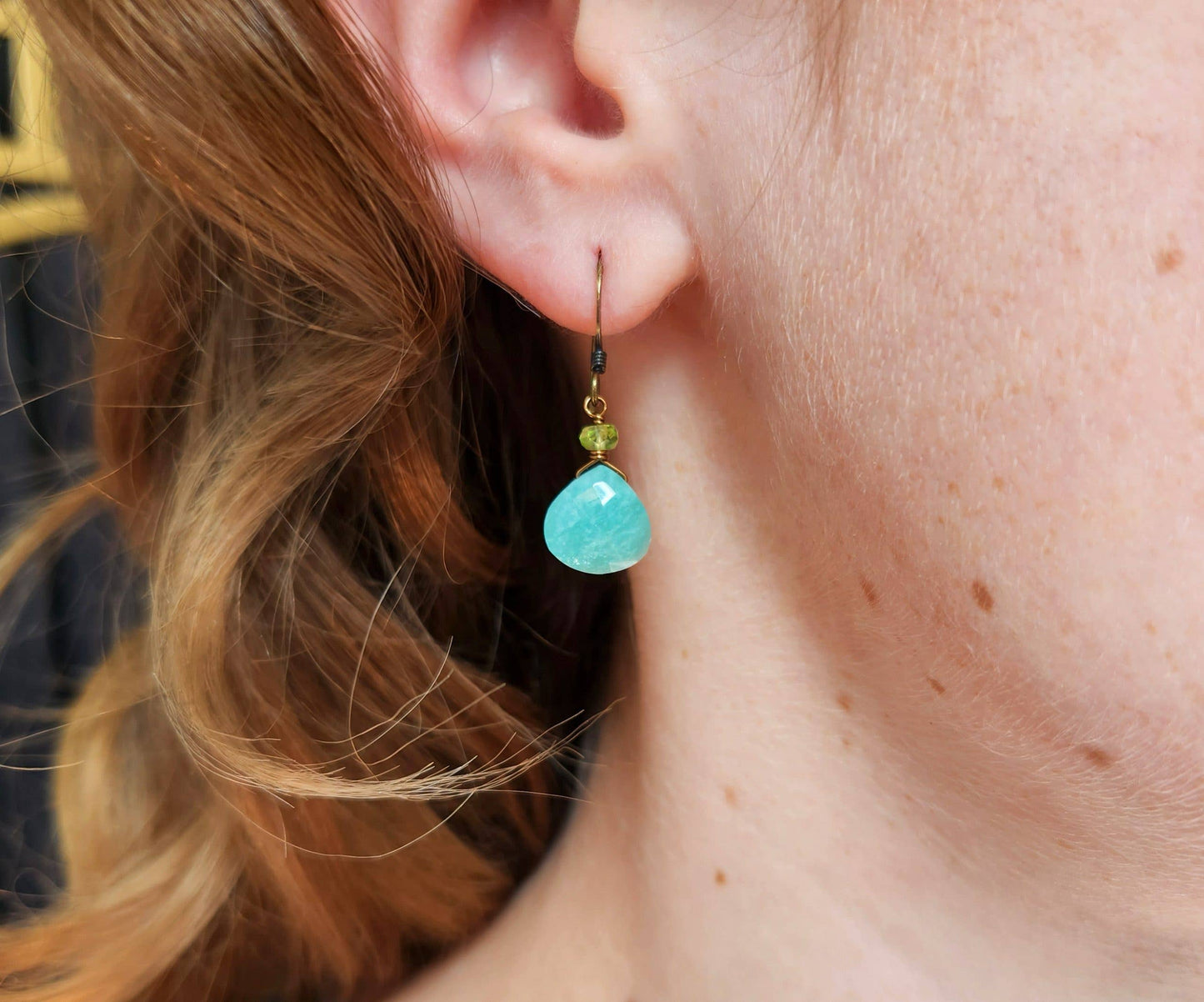 Edgy Petal Jewelry - Amazonite and Peridot Earrings