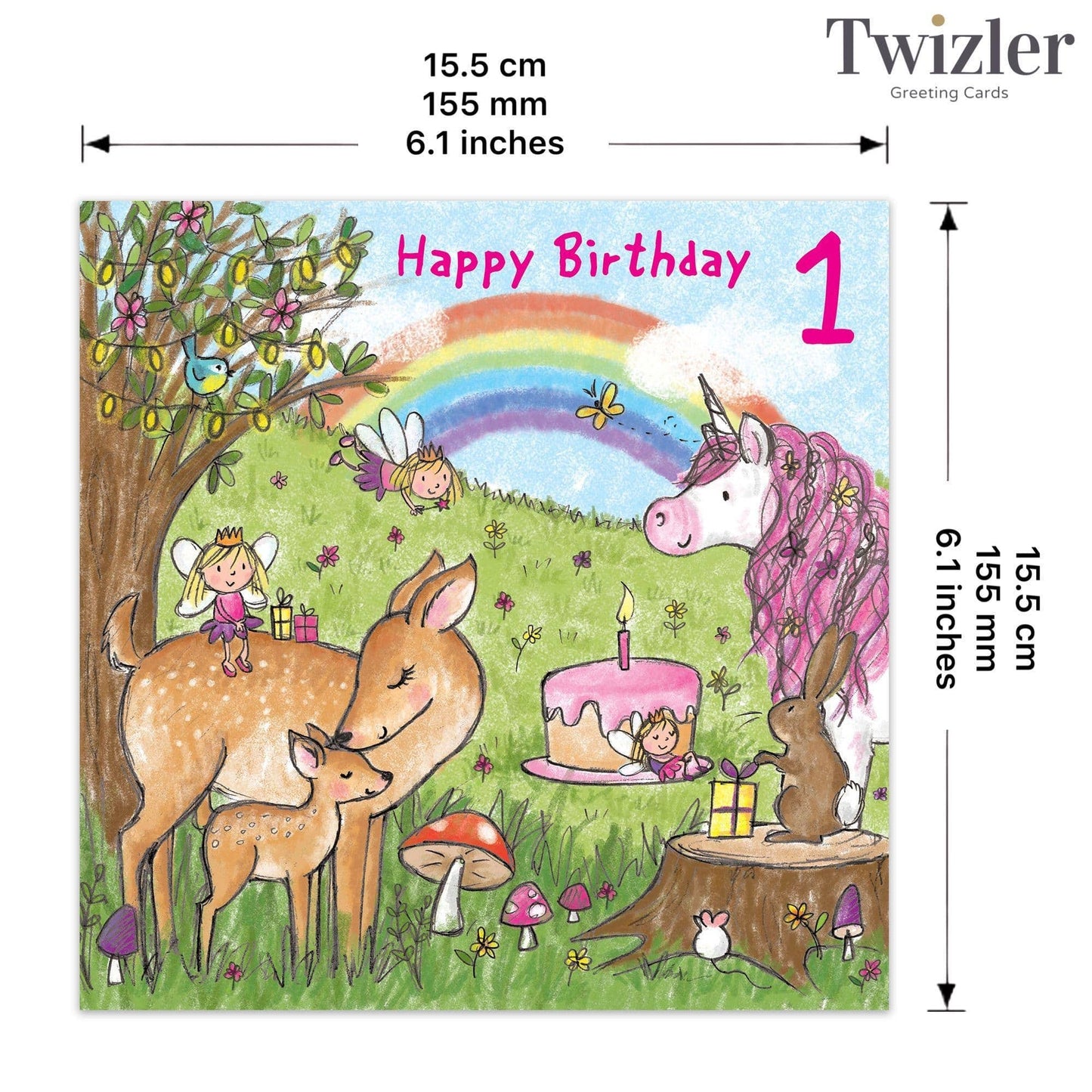 Twizler Ltd - Unicorn Age 1 Birthday Card Girls