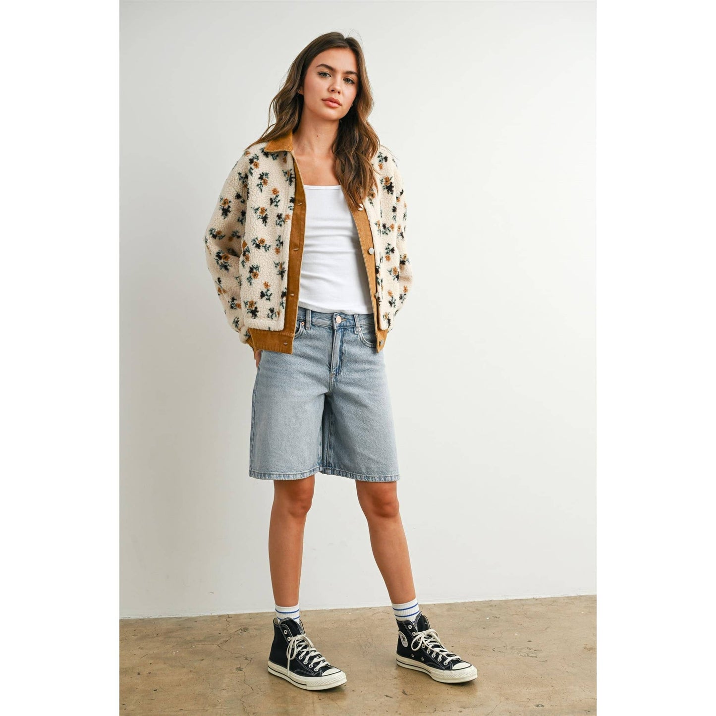 BUTTERMELON - Floral Collared Button-Down Jacket - BMJ7881