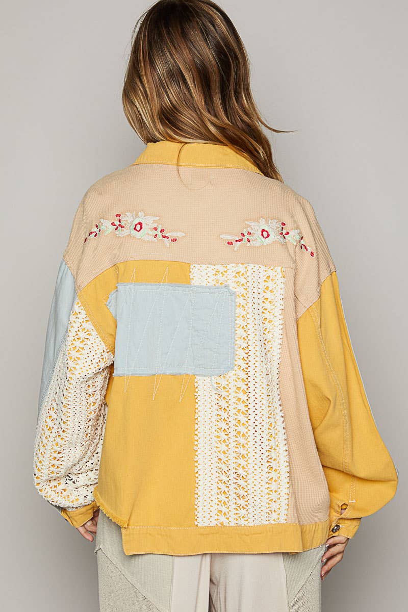 Pol Clothing - Oversize long sleeve crochet embroidery shacket