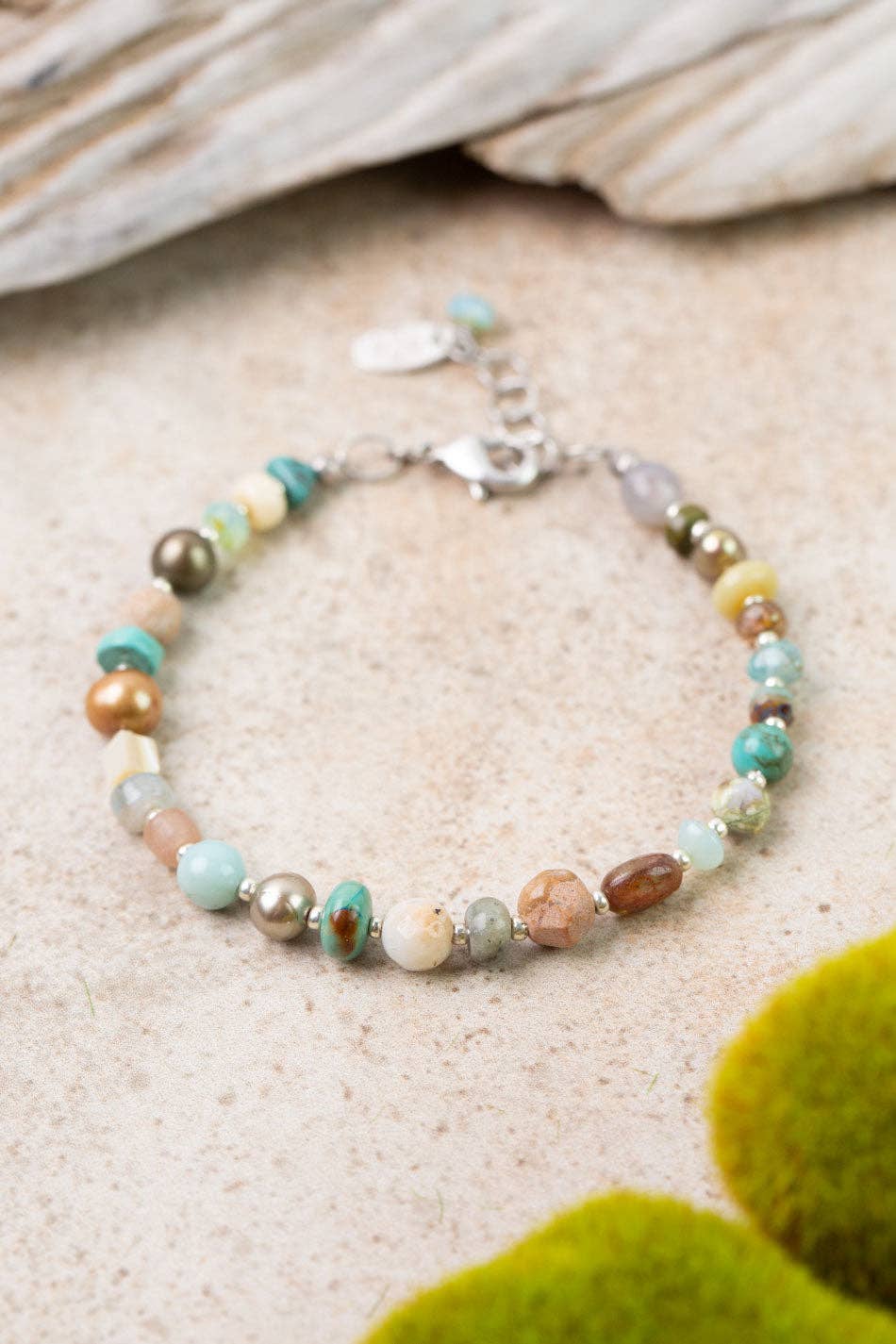 Anne Vaughan Designs Jewelry - Earthy Girl 7.5-8.5" Freshwater Pearl, Turquoise Collage Bracelets