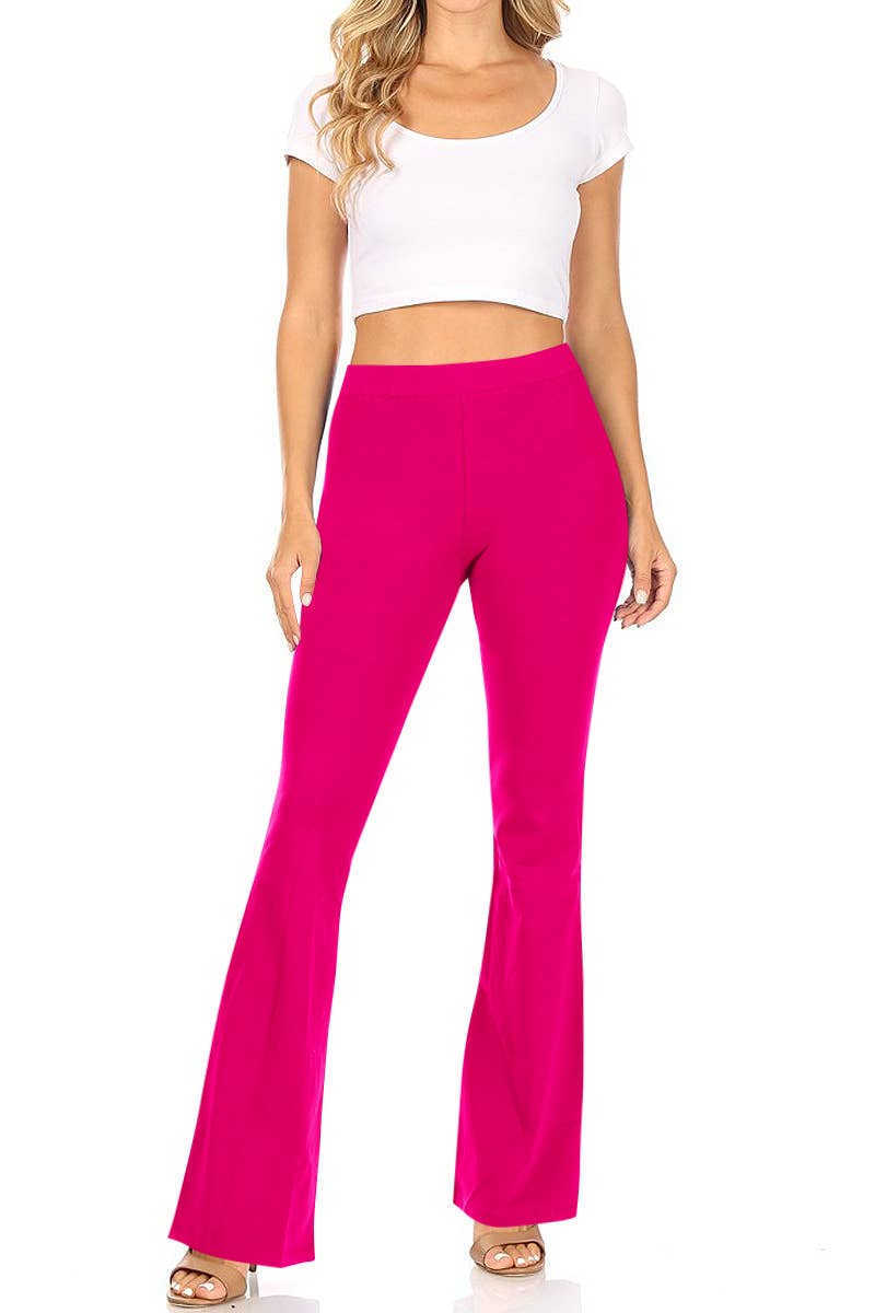 Women's Solid Basic High Rise Flared Hem Pants: M / Navy
