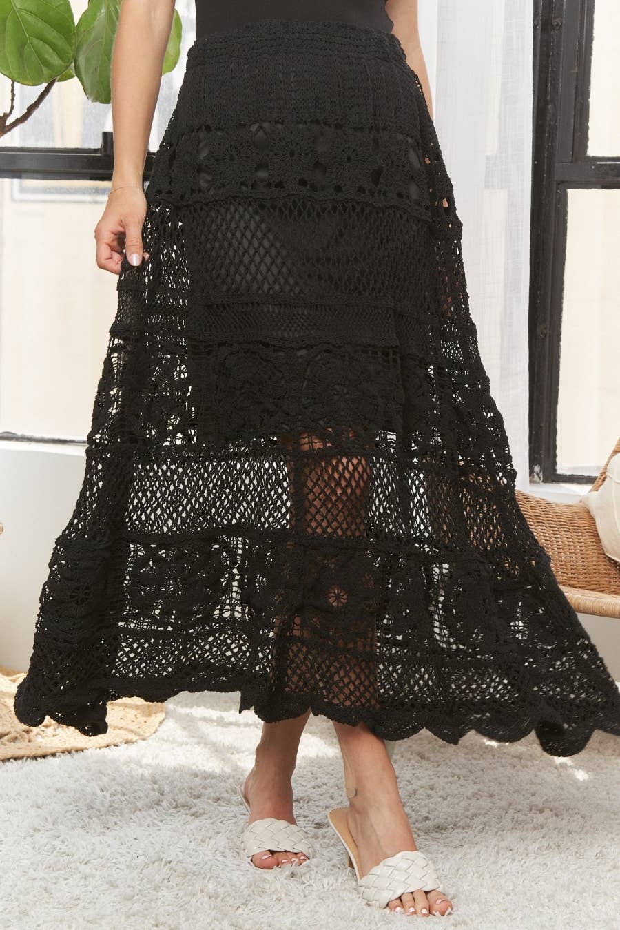 ADORA LA - CES3990 - CROCHET LACE WAIST MAXI SKIRT