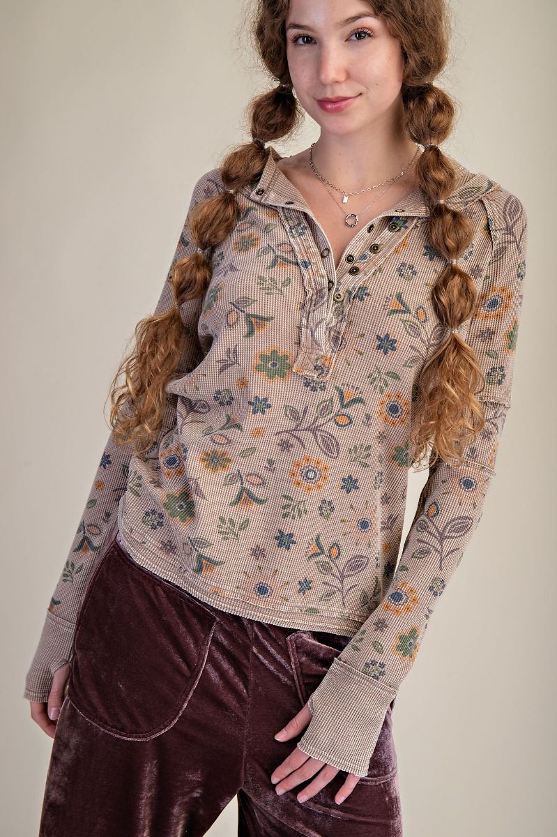 Waffle Tan Floral Top