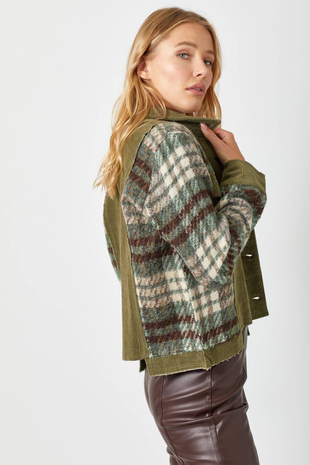 Mystree - 60213 Plaid Sleeve Corduroy Jacket