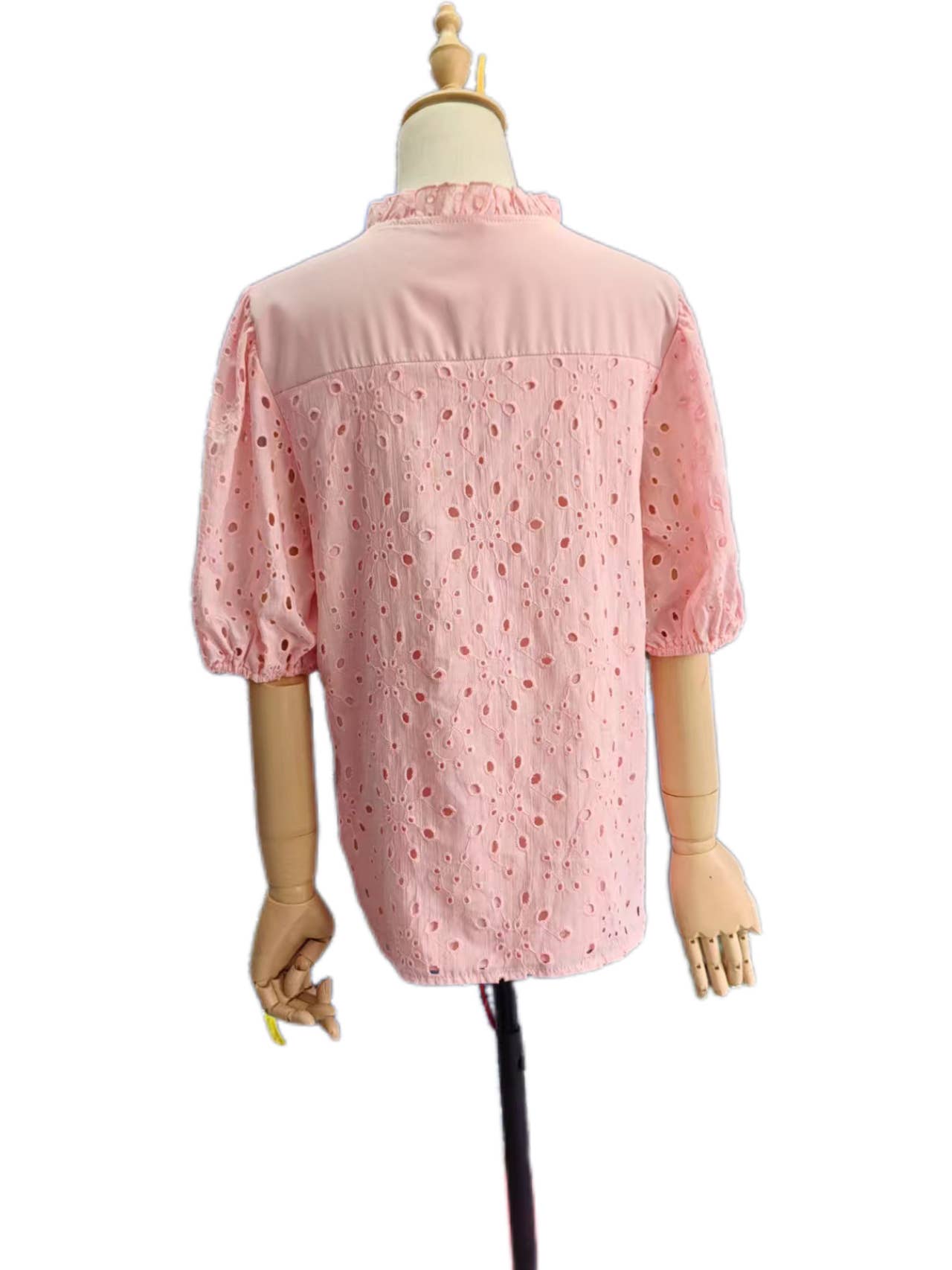 Rosa Clothing - Bohemia Crochet lace Eyelet high neck short sleeve blouse