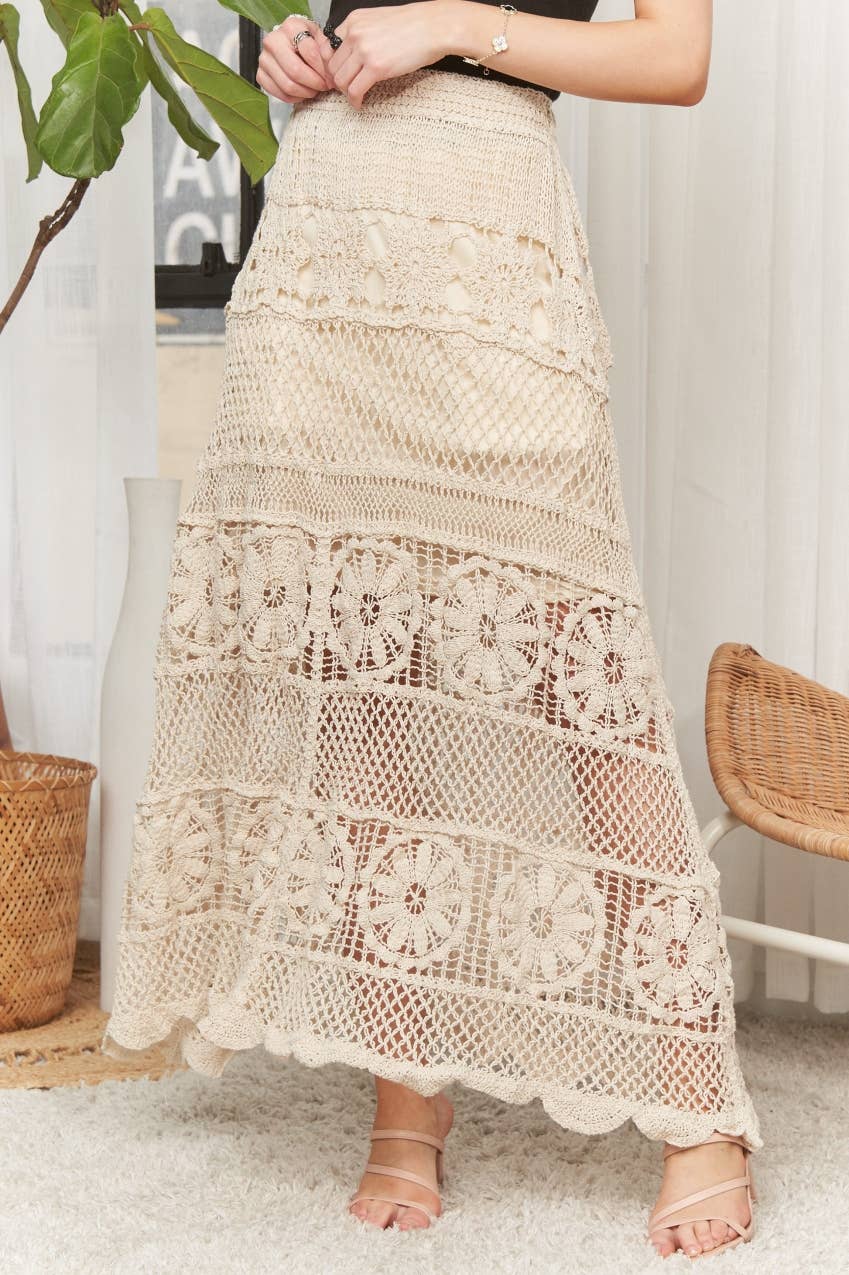 ADORA LA - CES3990 - CROCHET LACE WAIST MAXI SKIRT