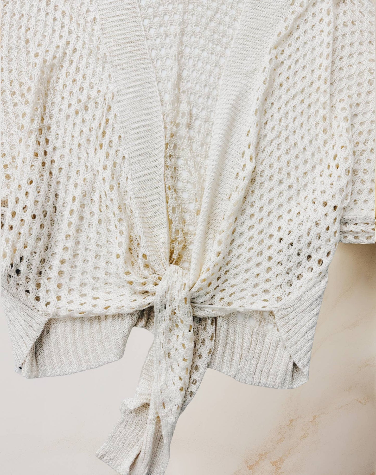 JC Sunny Fashion - JC063344 Eyelet Open-Knit Metallic Cardigan with Front Tie