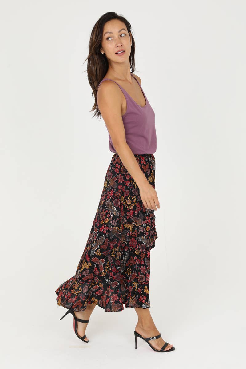 Nostalgia - N6E89-RU11 ELASTIC WAIST SKIRT WITH RUFFLE SLIT