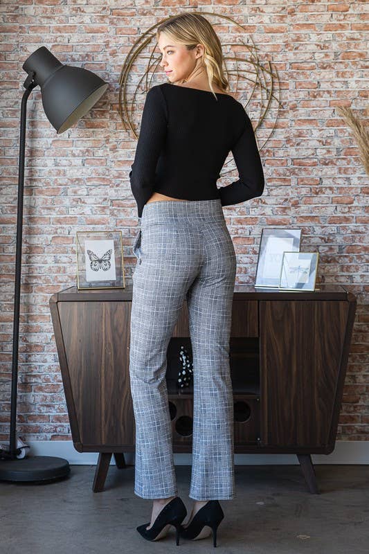 PLAID FLARE PANTS: BLACK