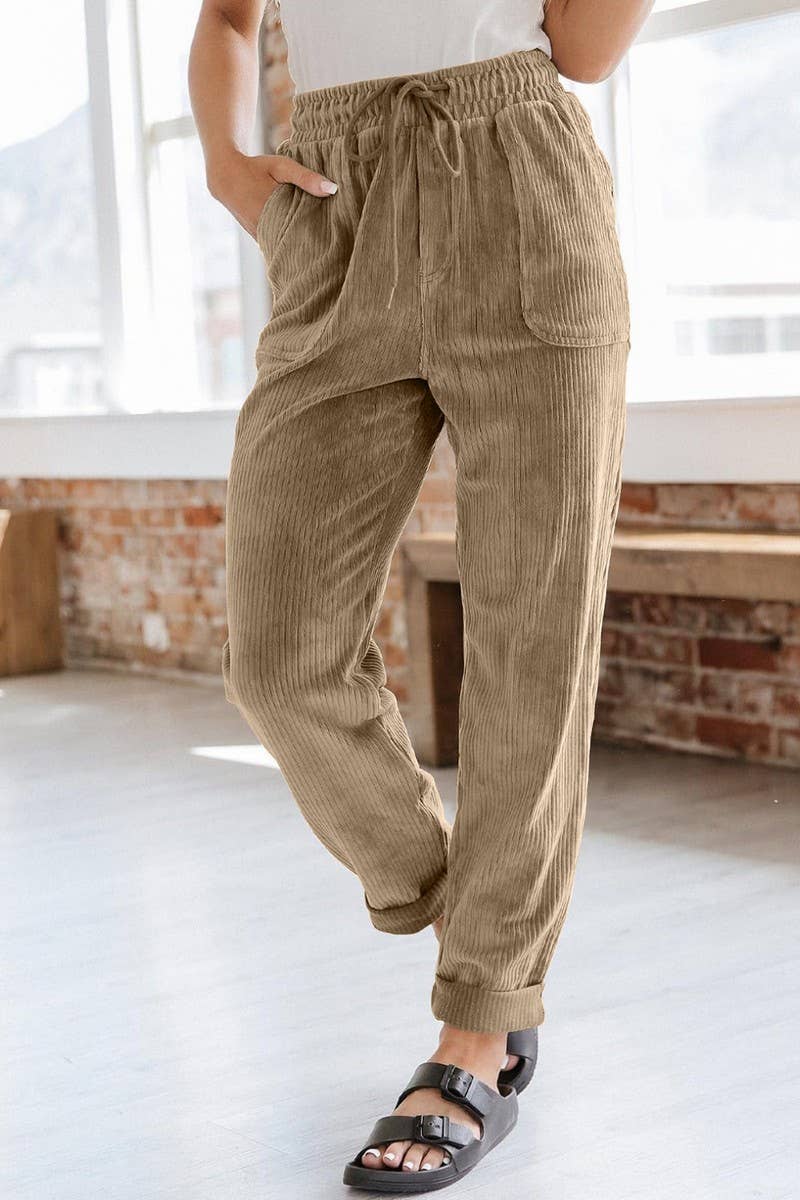 NINEXIS - CWBLP0479_CORDUROY ELASTIC WAISTBAND SIDE POCKET TROUSERS