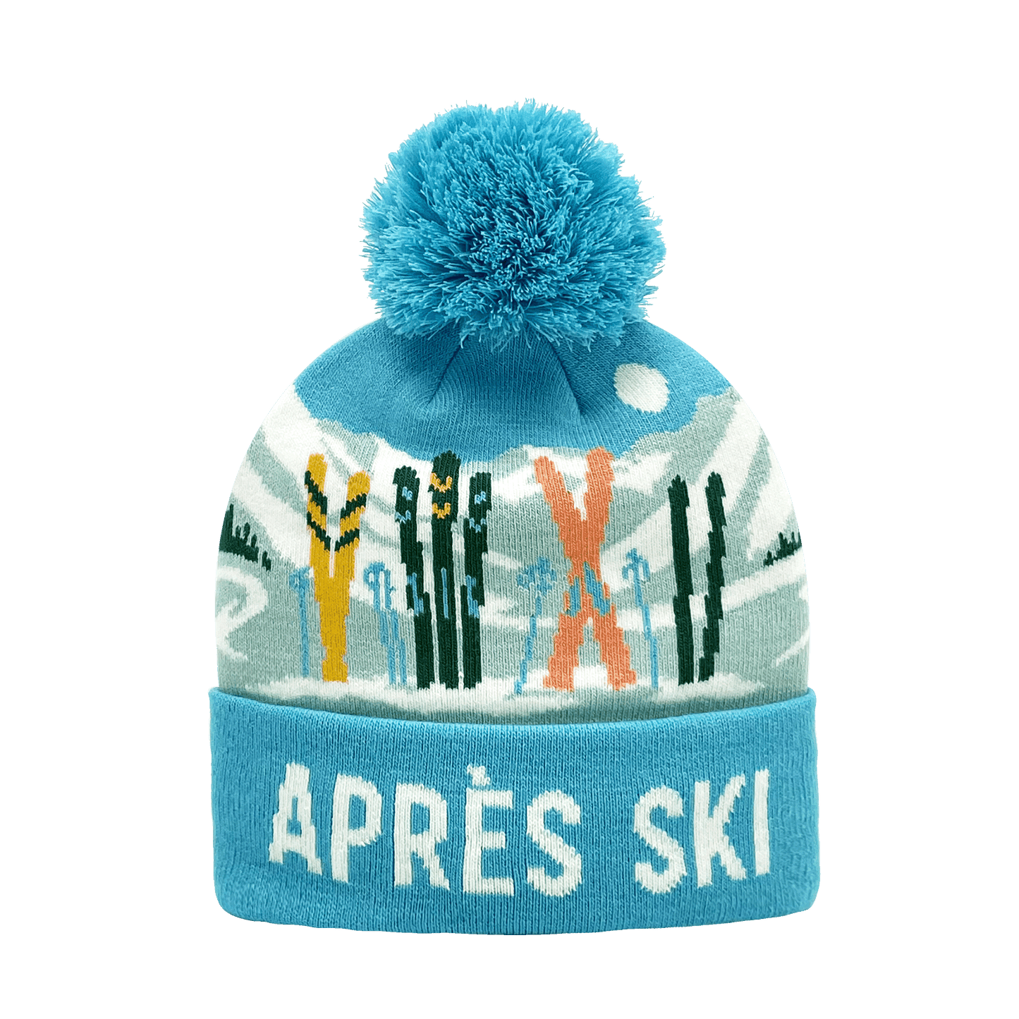 Northern Icons Creations INC - Après Ski Knit Beanie Hat with Pom Pom and Winter Ski Gear Scene