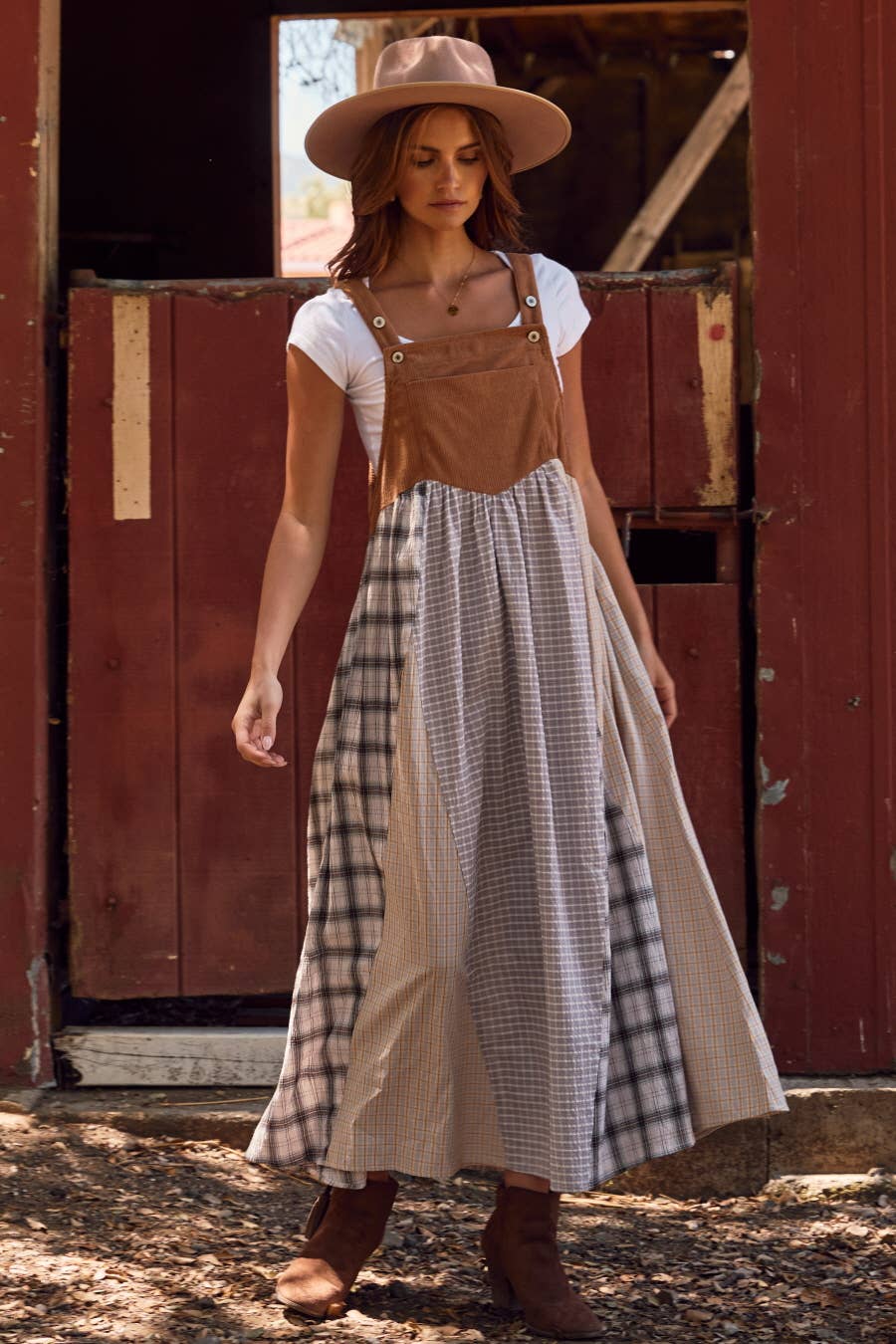Oddi - Patchwork Plaid Overall Dress