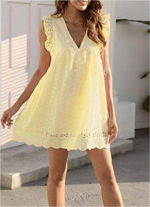 Rosa Clothing - Stylish lace eyelet dress with lining shorts