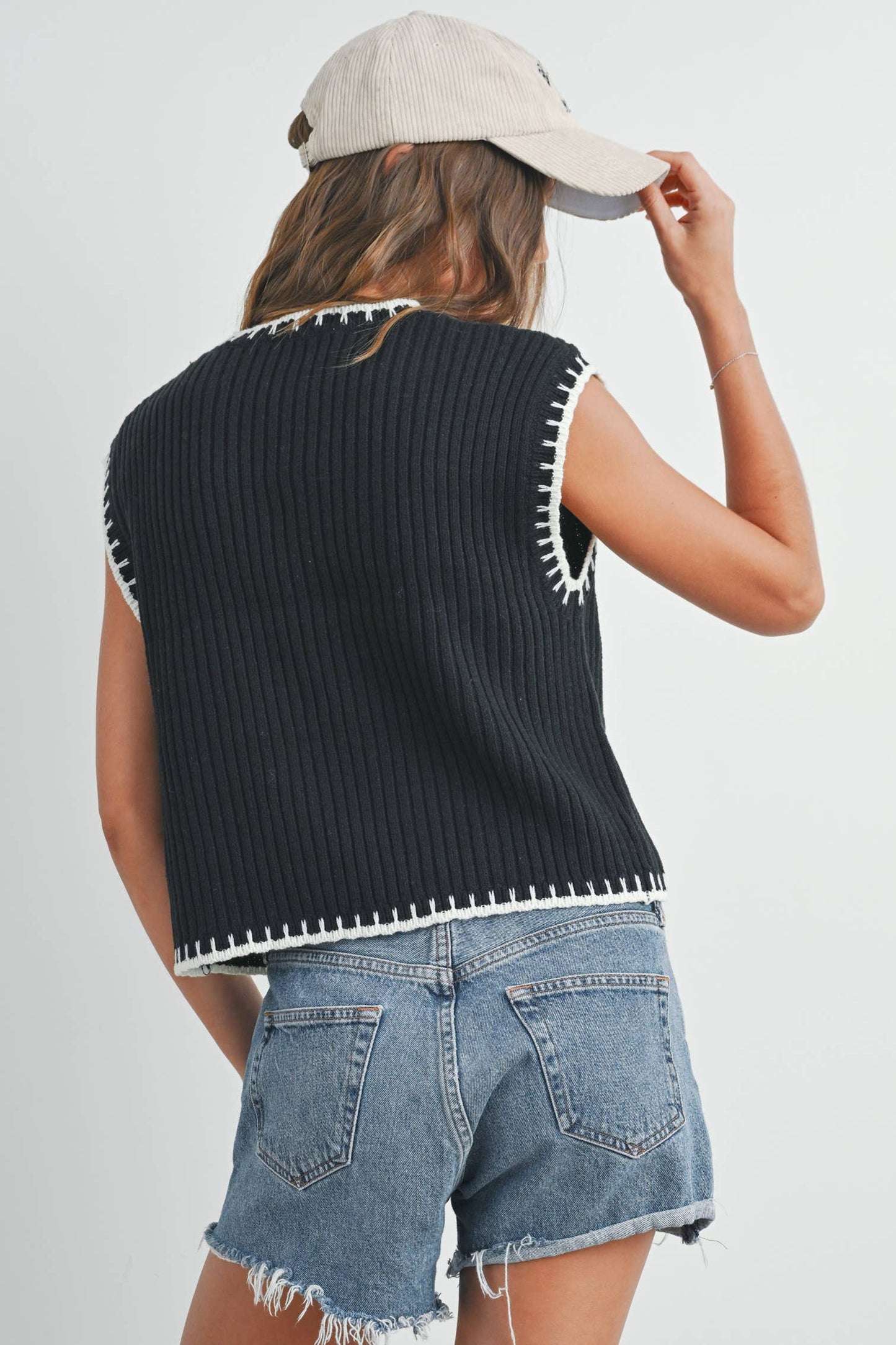 BUTTERMELON - SOLID CAP SLEEVE SWEATER VEST - BMW7447
