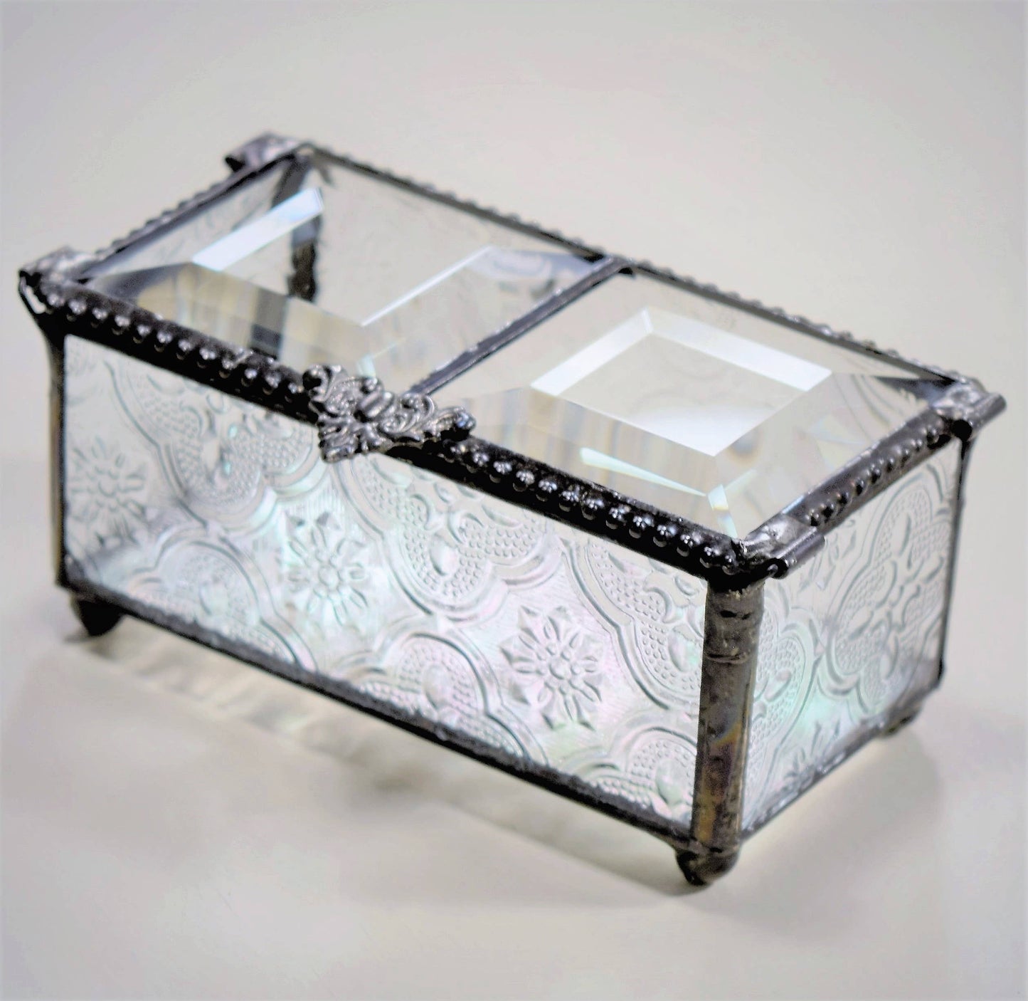 J Devlin Glass Art & Bert Anderson Collection - Glass Jewelry Box with Double Beveled Lid | Vintage-Inspired