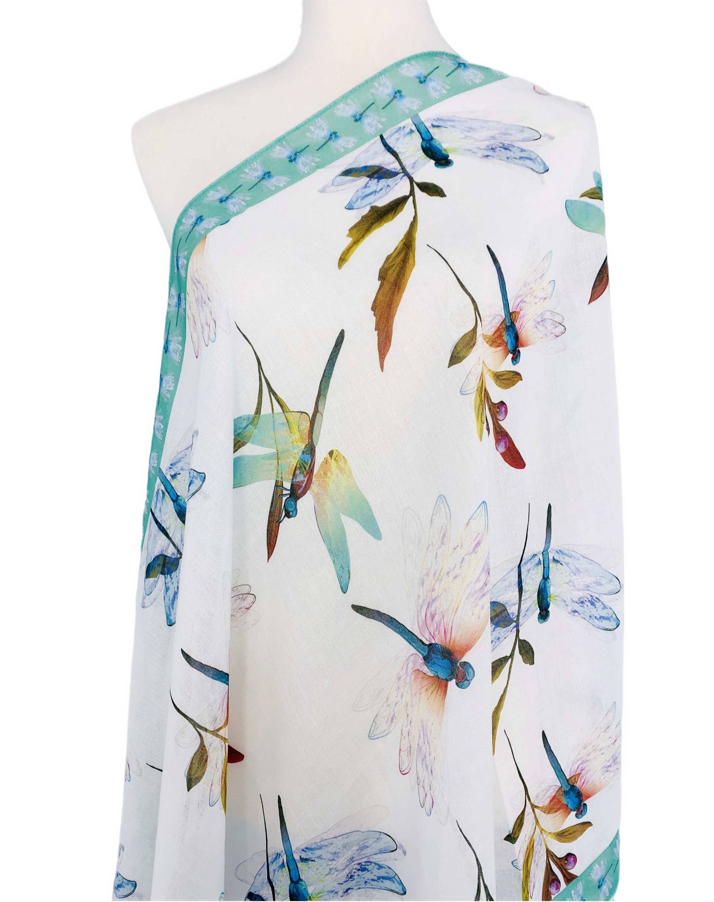JC Sunny Fashion - JC071106 Aqua-Multi Dragonfly Scarf