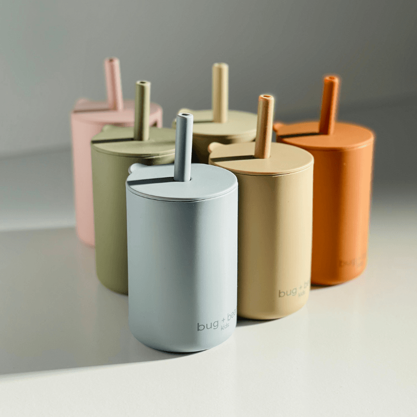 bug + bean kids - Silicone Baby/Toddler Cup with Lid + Straw, Cloud (6 oz)