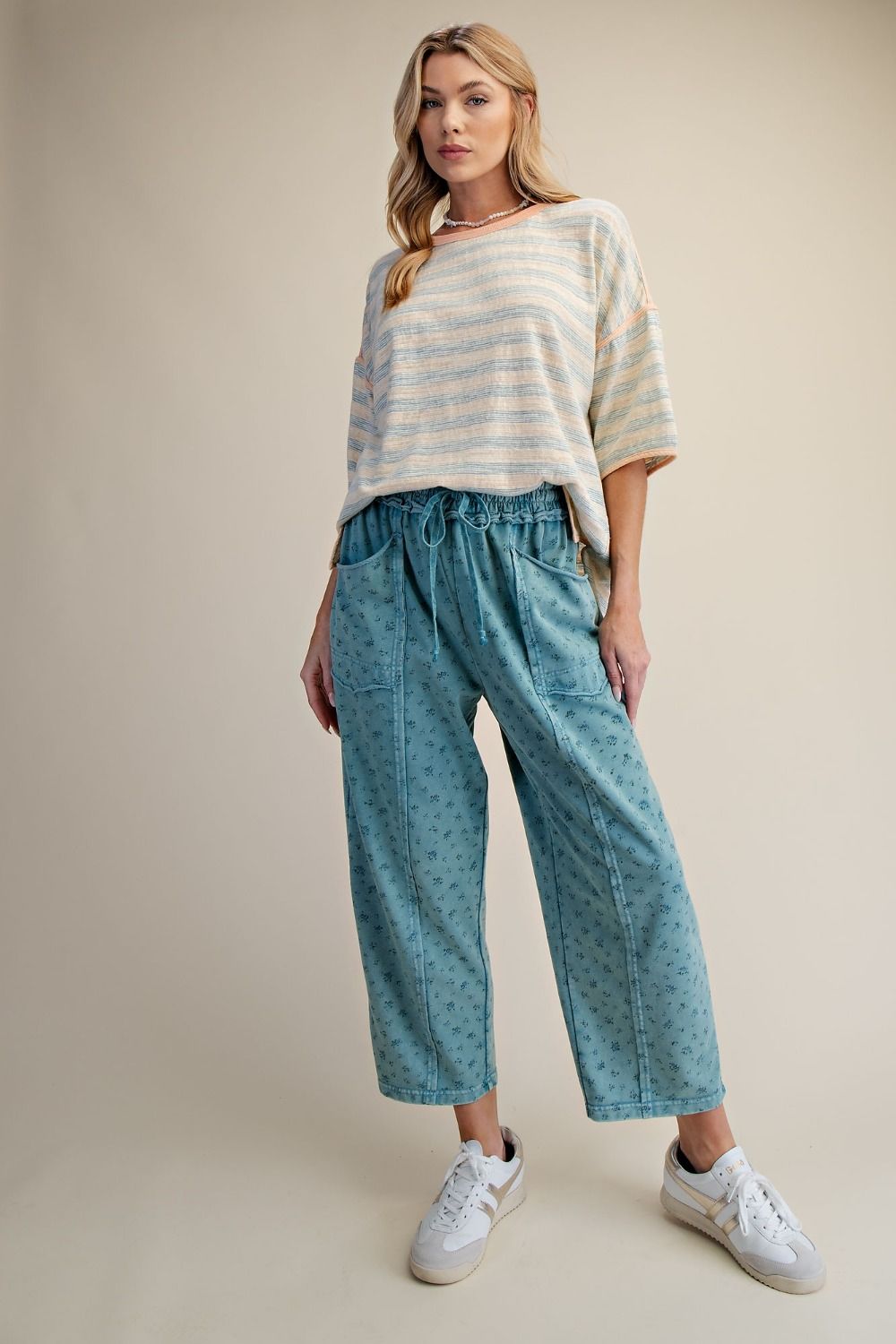 Ditsy Print Teal Pants