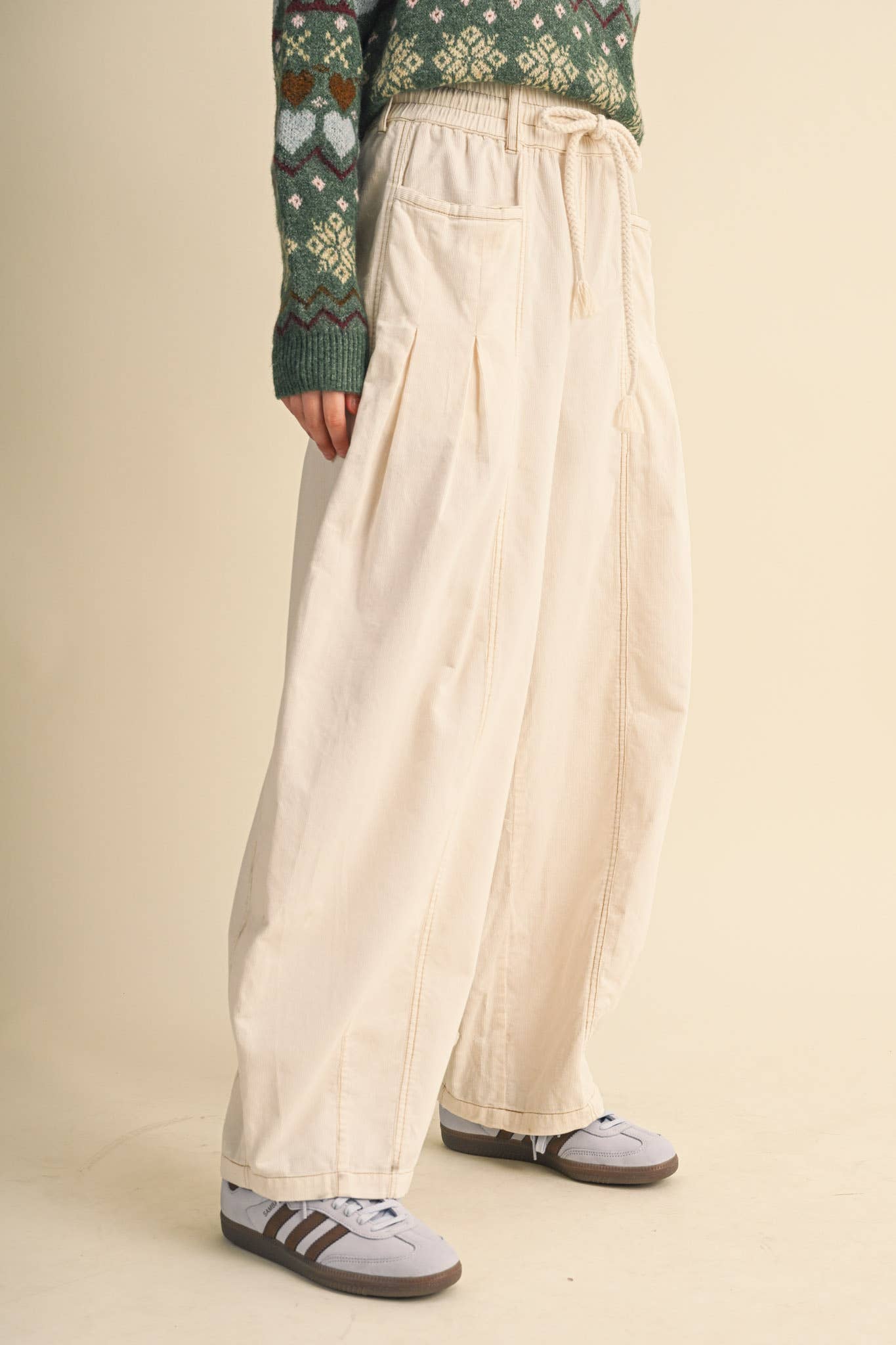 &MERCI - WASHED CORDUROY PLEATED BARREL PANTS MP4155
