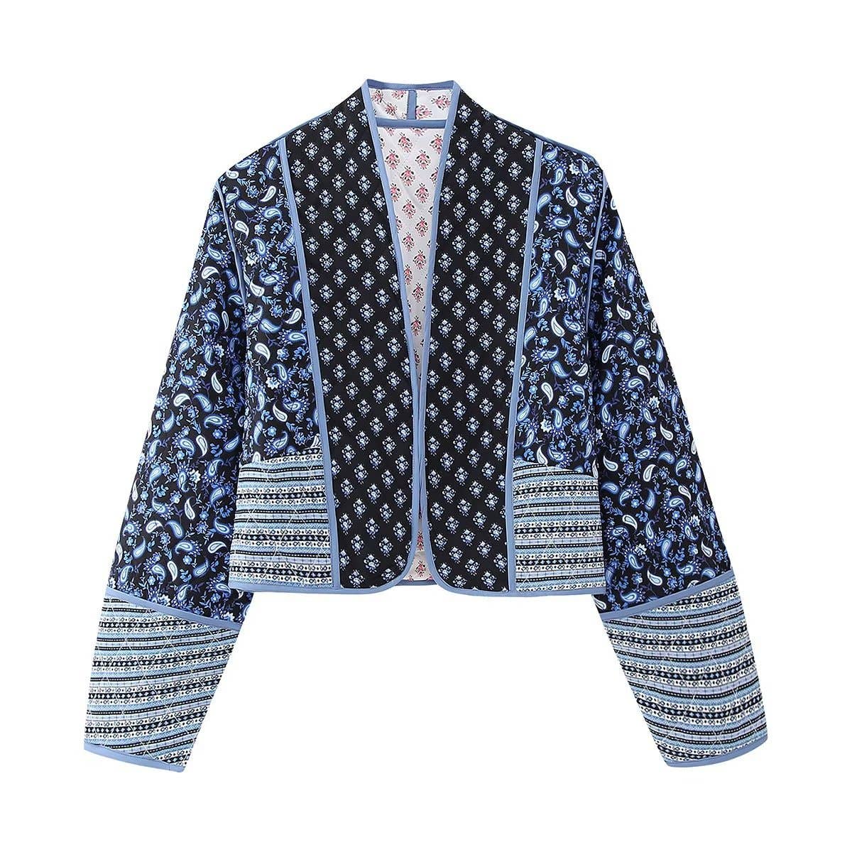Rosa Clothing - Reversible floral Quilted cropped jacket In Pink & Blue