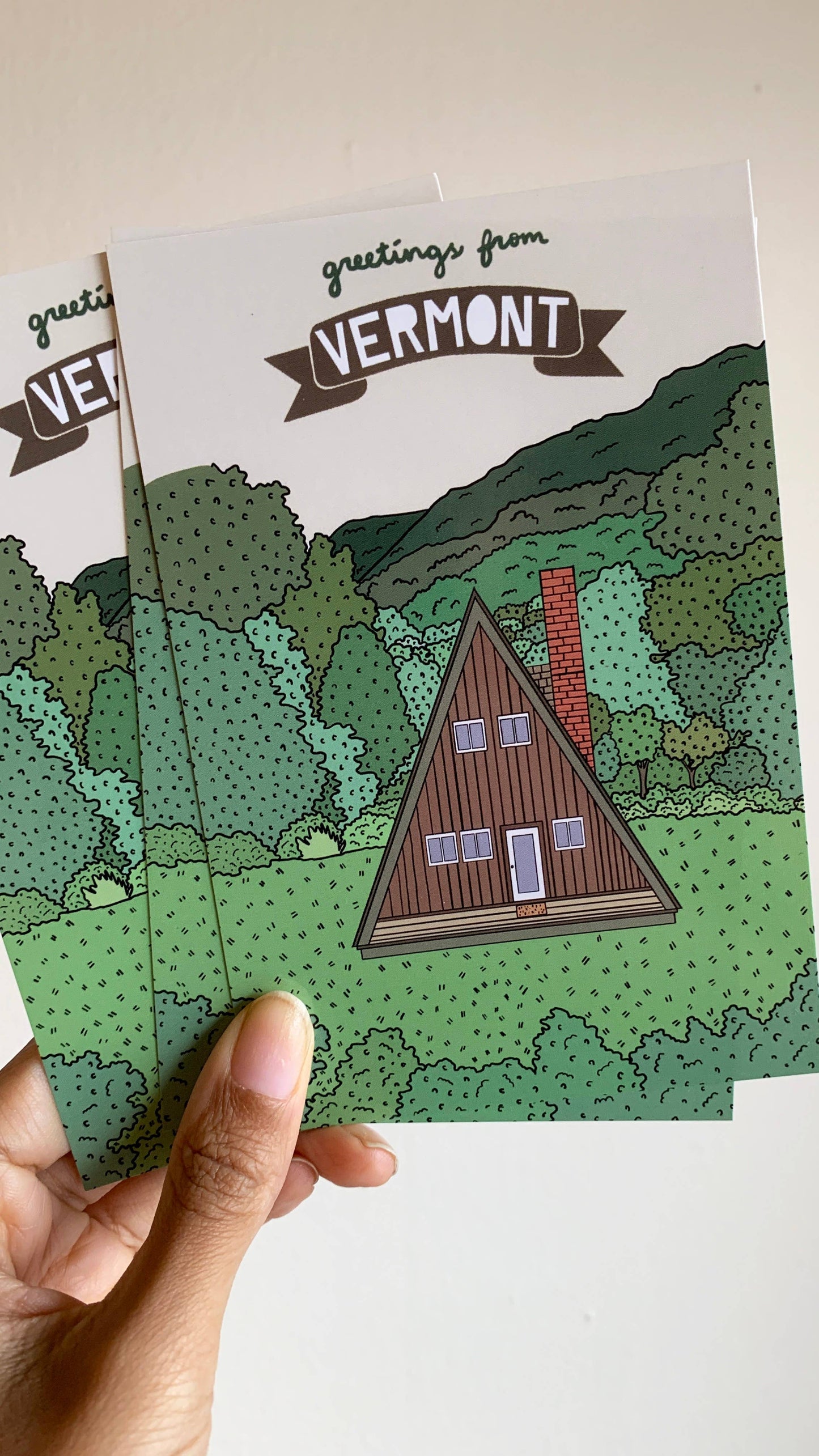 Made by Nilina - Vermont A Frame Cabin Postcard - New England Nature Souvenir