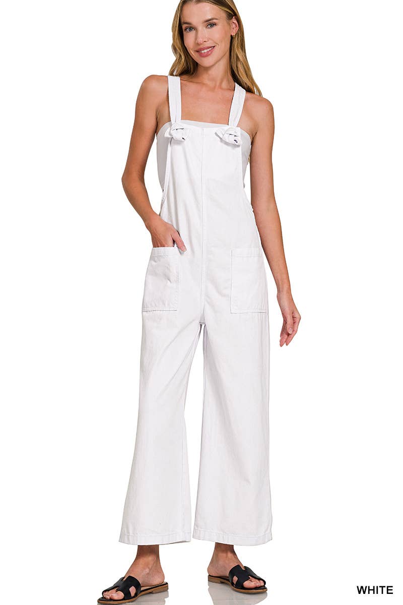 42POPS - ...SI-26348 Washed Knot Strap Pockets Jumpsuit