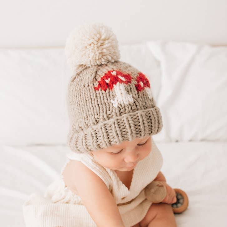 Huggalugs - Mushroom Hand Knit Beanie Hat Baby & Kids