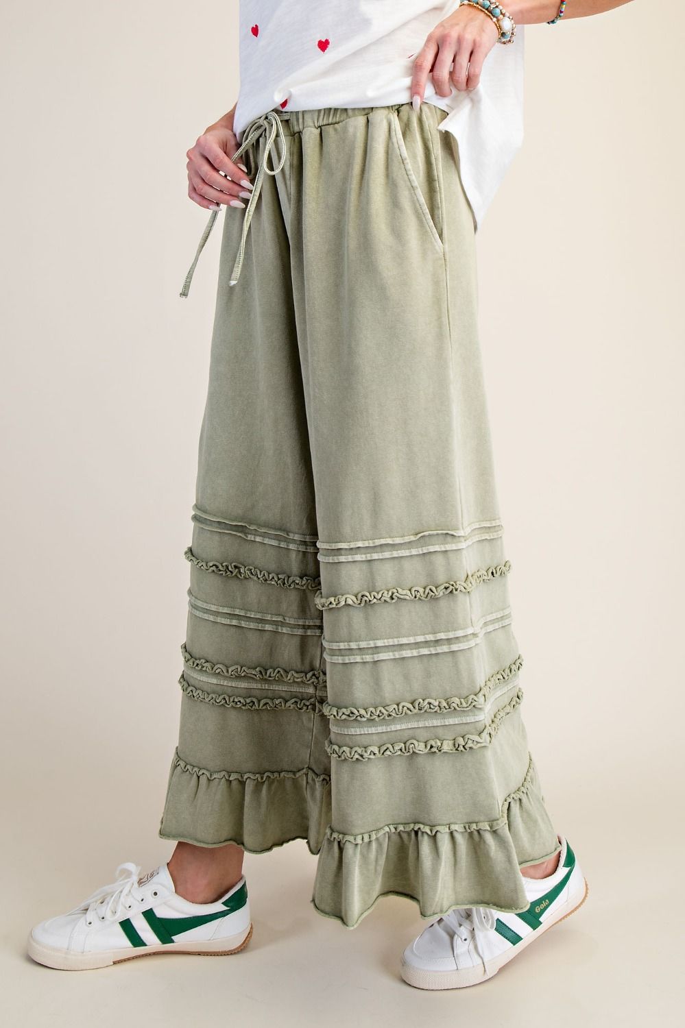 Olive Ruffle Bottom Sweatpants