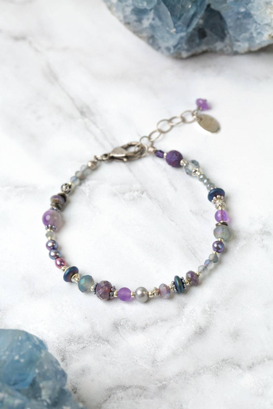 Anne Vaughan Designs Jewelry - Reflections 7.5-8.5" Freshwater Pearl, Czech Glass, Crystal Simple Bracelet