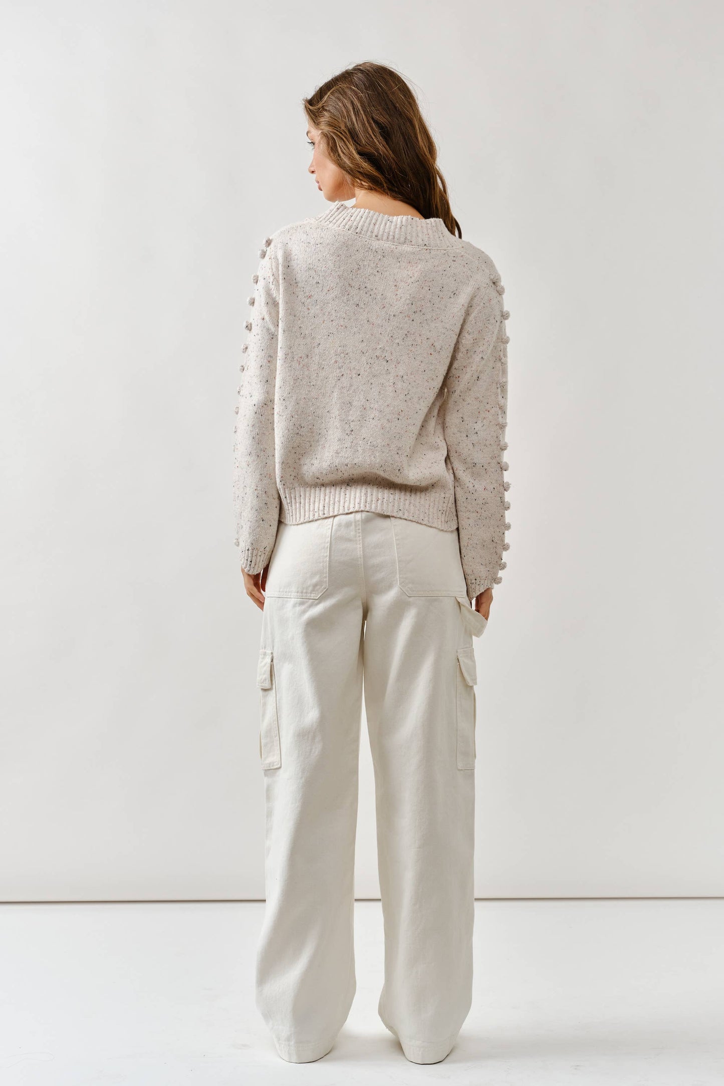 Aaron & Amber - MAS2843 POMPOM LONG SLEEVES V NECK SWEATER