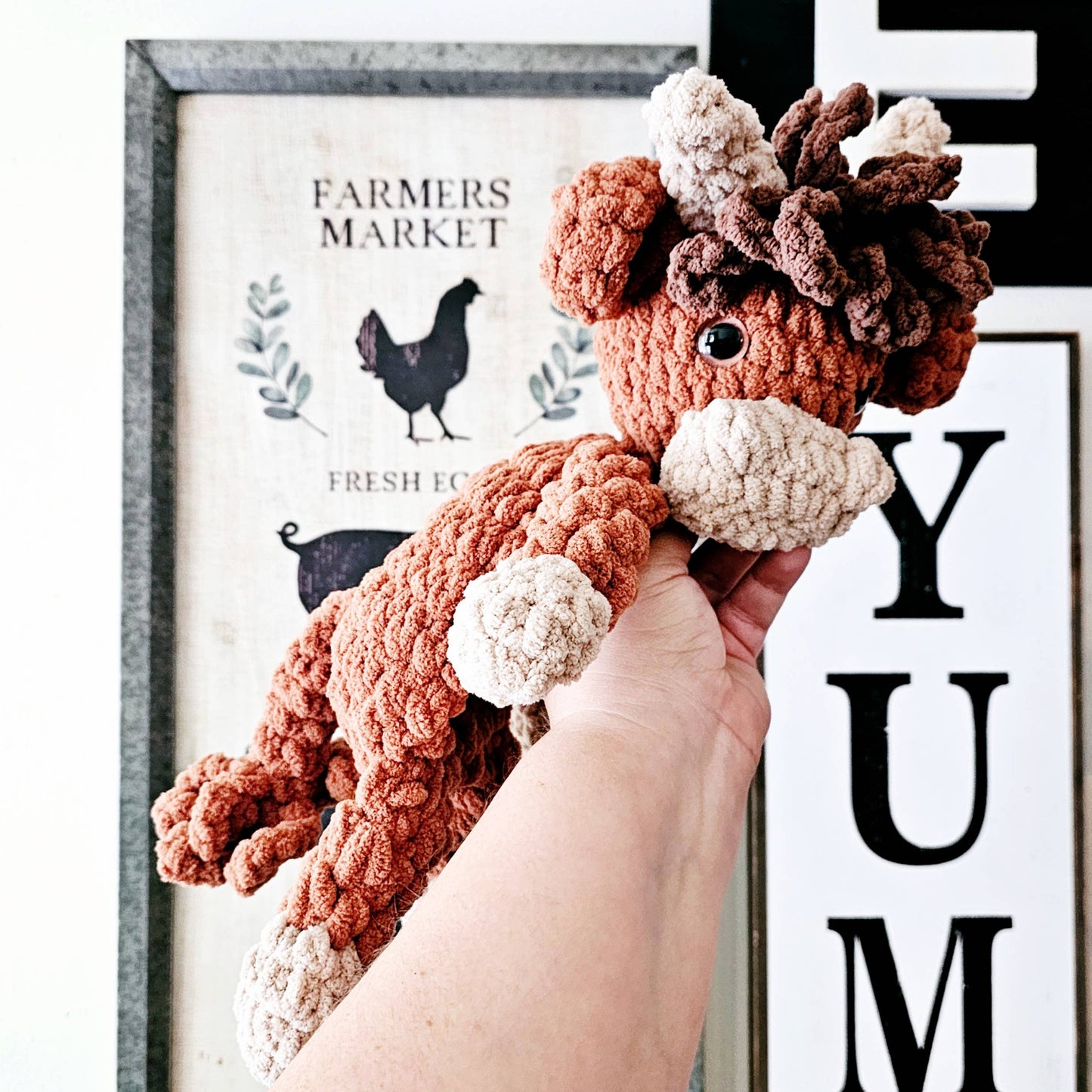 The Lumber Creek Co - Crochet Highland Cow Snuggler Lovey Infant Baby Toddler Toy