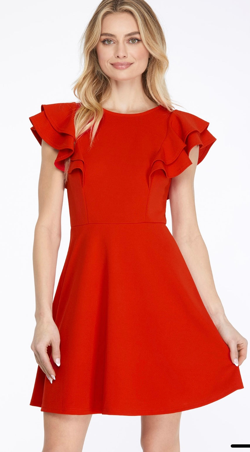 Ruffle Sleeve Square Neck Dress