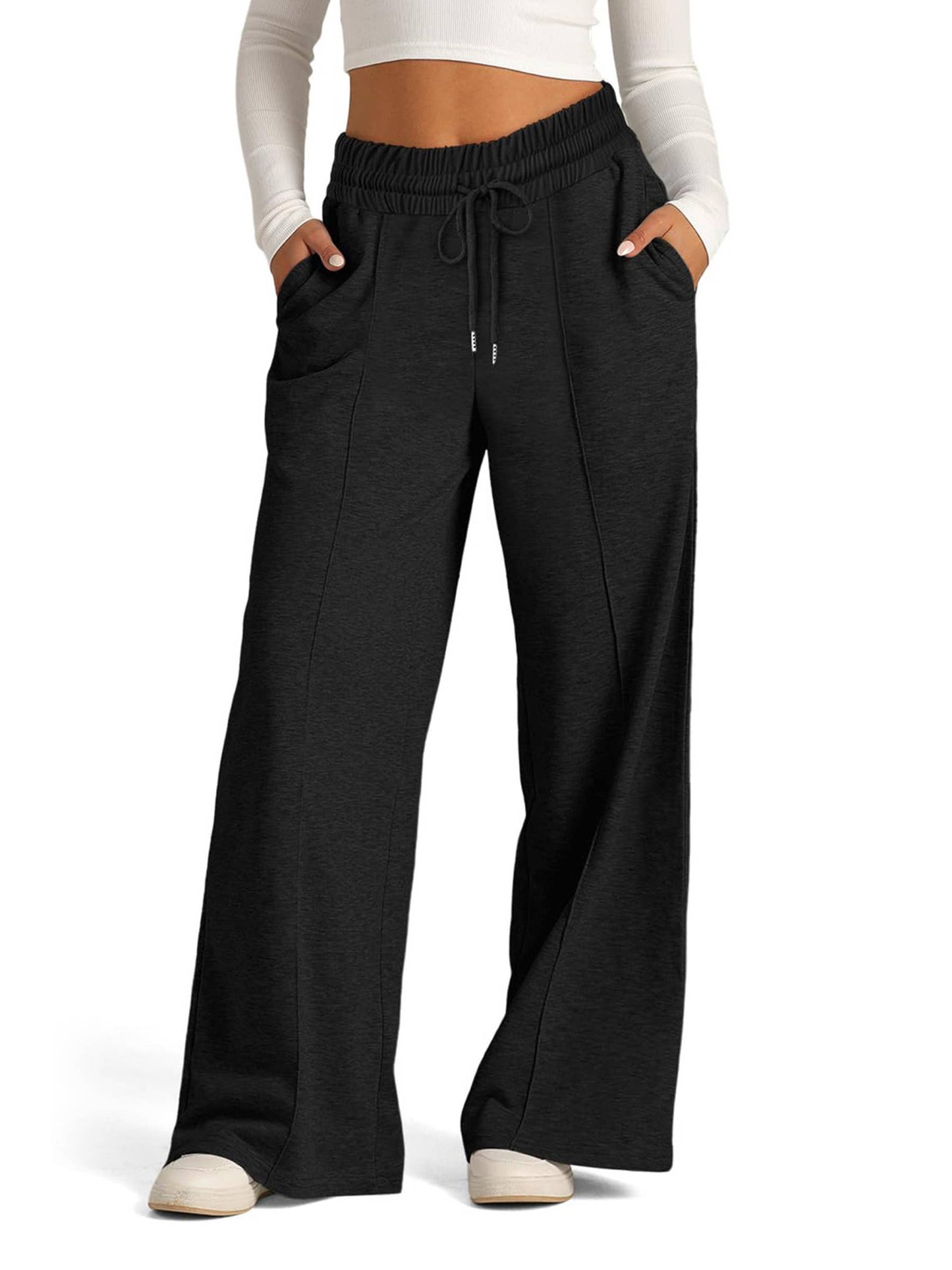 Wholesalesir - Solid Color Waist Wide Leg Casual Pants