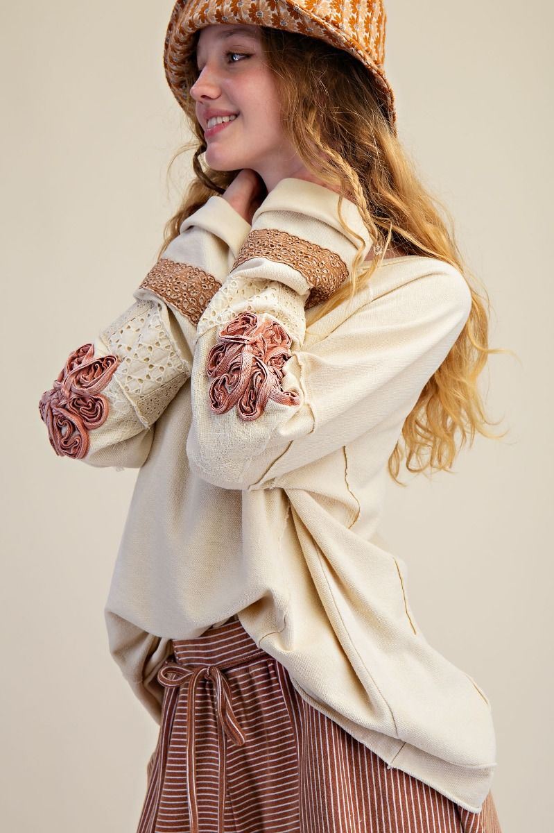 Lace Mix Flower Sleeve Top